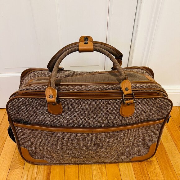 Vintage Pierre Cardin Paris Leather Tweed Luggage Travel Weekender Bag 22 inche - Picture 13 of 16